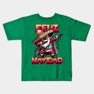 Feliz Navidad - Dabbing Hispanic Mexican Santa Merry Christmas Tree Lights Kids T-Shirt